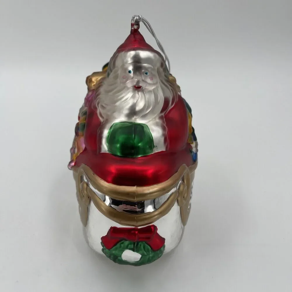 Department 56 Mercury Glass Santa In Sleigh Ornament Handpainted Vintage 1996‎